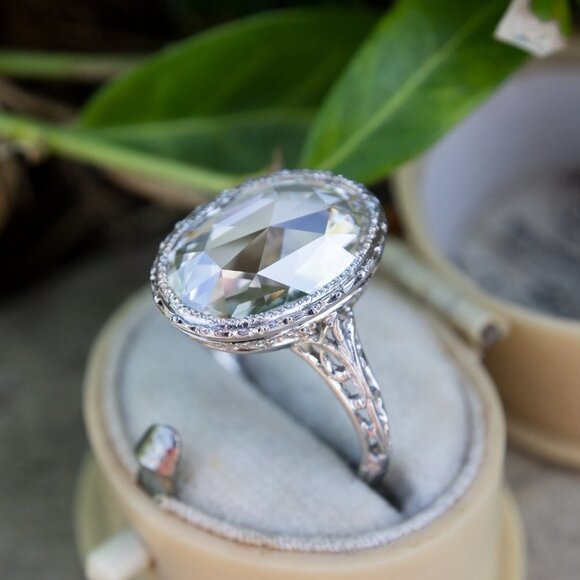 💍 Dainty Noble Anillos Large Oval Pure ZirconSilverPlate UNVN12058 - Picture 2 of 7